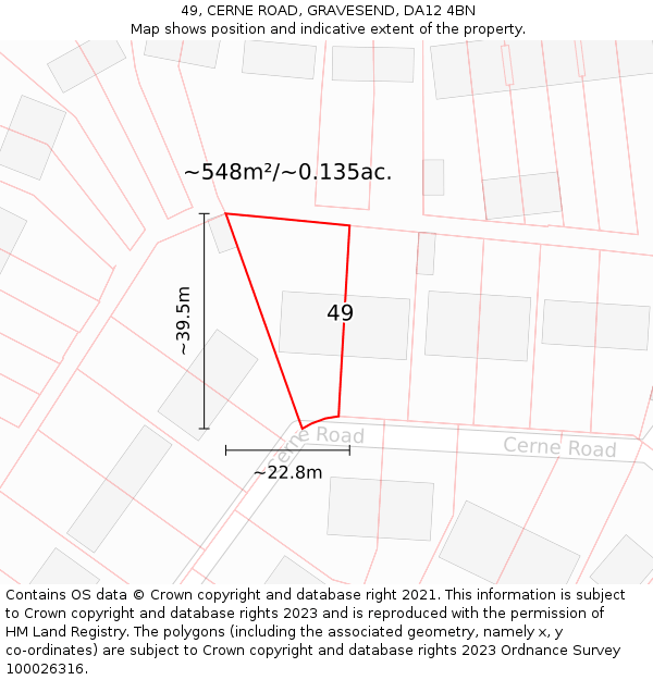 49, CERNE ROAD, GRAVESEND, DA12 4BN: Plot and title map