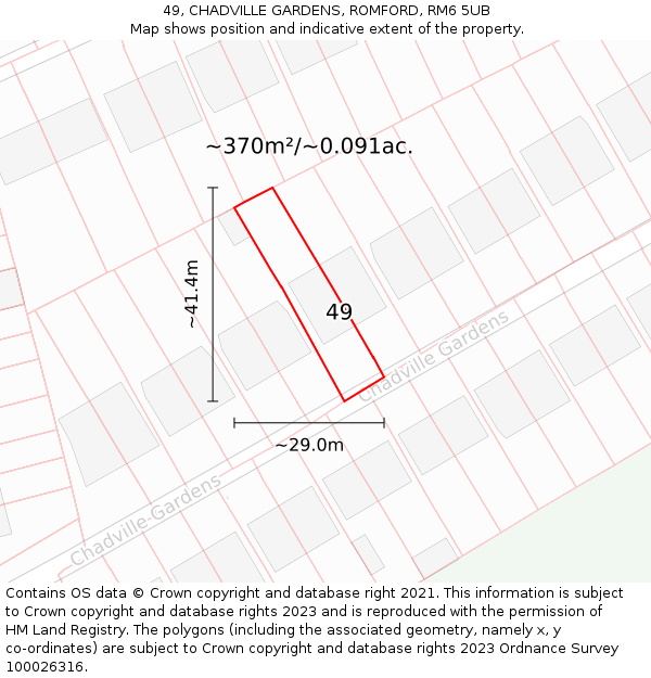 49, CHADVILLE GARDENS, ROMFORD, RM6 5UB: Plot and title map