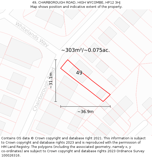 49, CHAIRBOROUGH ROAD, HIGH WYCOMBE, HP12 3HJ: Plot and title map