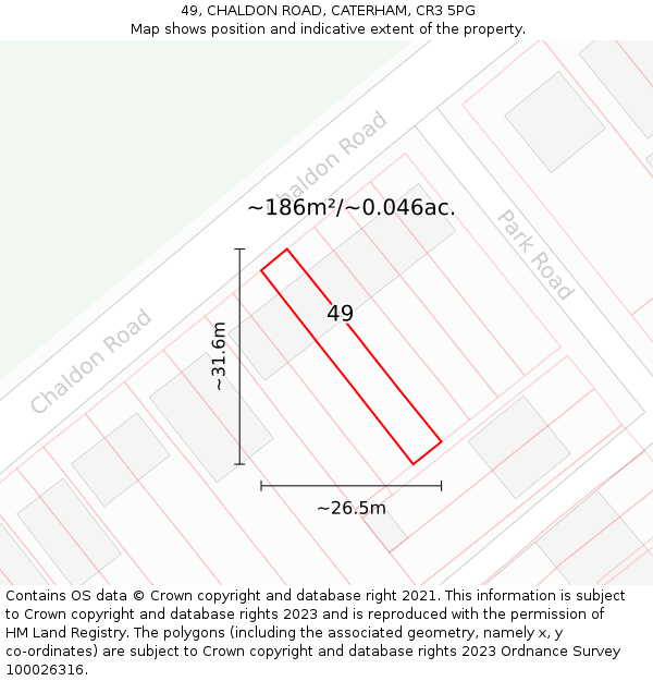 49, CHALDON ROAD, CATERHAM, CR3 5PG: Plot and title map