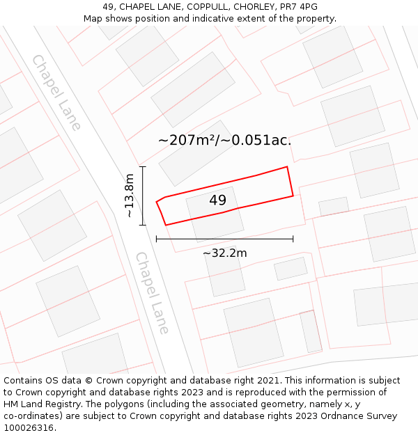 49, CHAPEL LANE, COPPULL, CHORLEY, PR7 4PG: Plot and title map