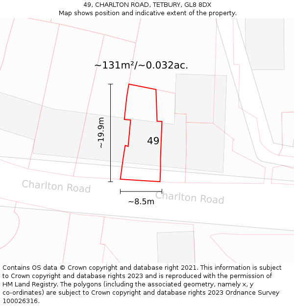 49, CHARLTON ROAD, TETBURY, GL8 8DX: Plot and title map