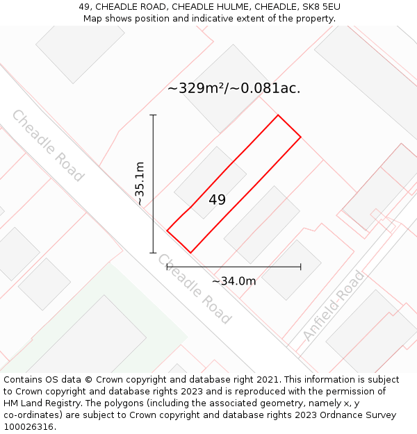 49, CHEADLE ROAD, CHEADLE HULME, CHEADLE, SK8 5EU: Plot and title map