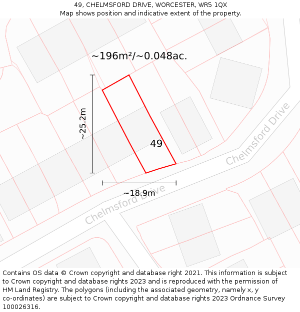 49, CHELMSFORD DRIVE, WORCESTER, WR5 1QX: Plot and title map