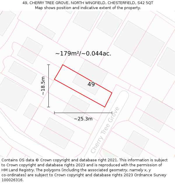 49, CHERRY TREE GROVE, NORTH WINGFIELD, CHESTERFIELD, S42 5QT: Plot and title map