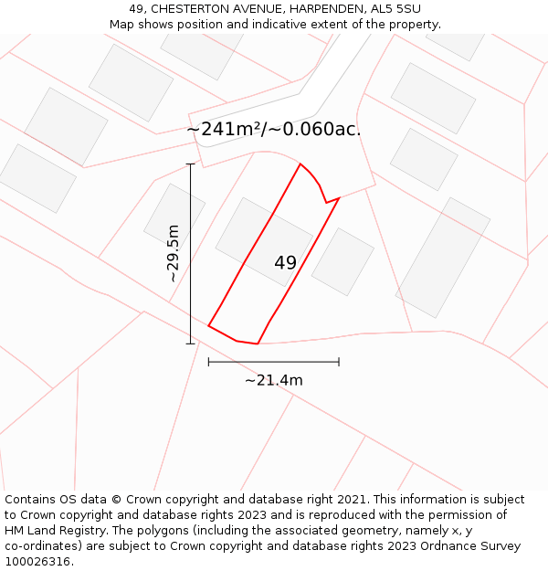 49, CHESTERTON AVENUE, HARPENDEN, AL5 5SU: Plot and title map