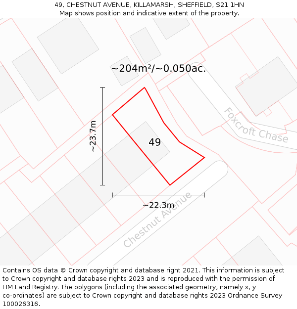 49, CHESTNUT AVENUE, KILLAMARSH, SHEFFIELD, S21 1HN: Plot and title map
