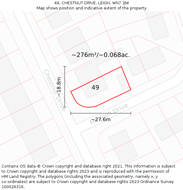 49, CHESTNUT DRIVE, LEIGH, WN7 3JW: Plot and title map