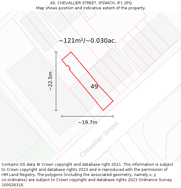 49, CHEVALLIER STREET, IPSWICH, IP1 2PQ: Plot and title map