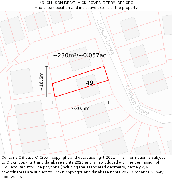 49, CHILSON DRIVE, MICKLEOVER, DERBY, DE3 0PG: Plot and title map