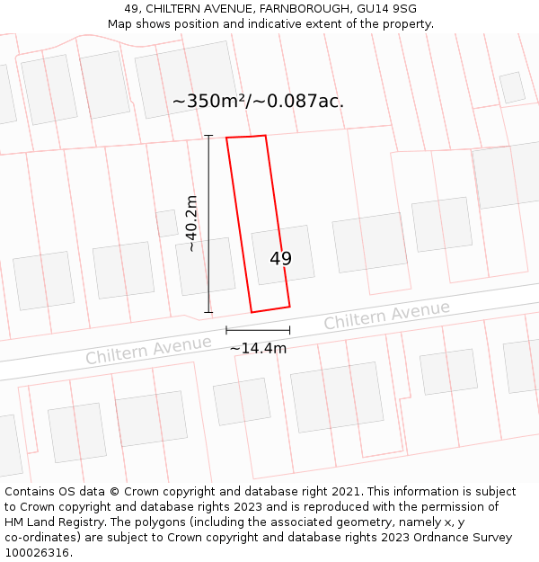 49, CHILTERN AVENUE, FARNBOROUGH, GU14 9SG: Plot and title map