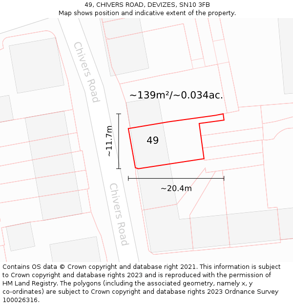 49, CHIVERS ROAD, DEVIZES, SN10 3FB: Plot and title map