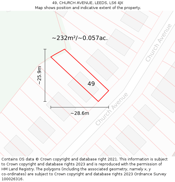 49, CHURCH AVENUE, LEEDS, LS6 4JX: Plot and title map