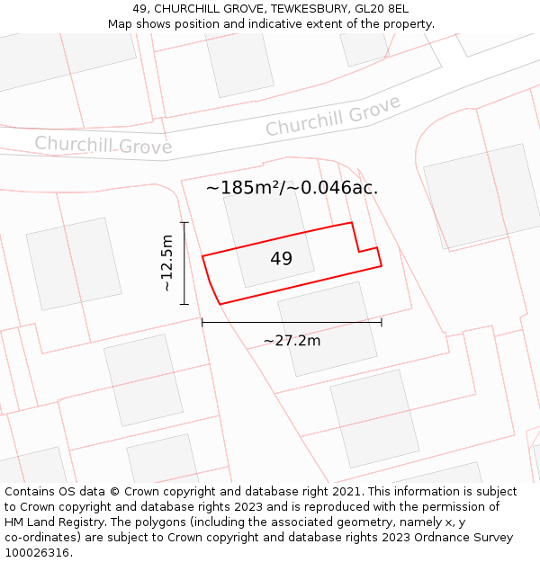 49, CHURCHILL GROVE, TEWKESBURY, GL20 8EL: Plot and title map