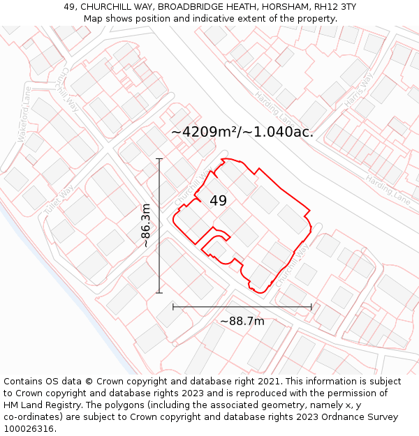49, CHURCHILL WAY, BROADBRIDGE HEATH, HORSHAM, RH12 3TY: Plot and title map