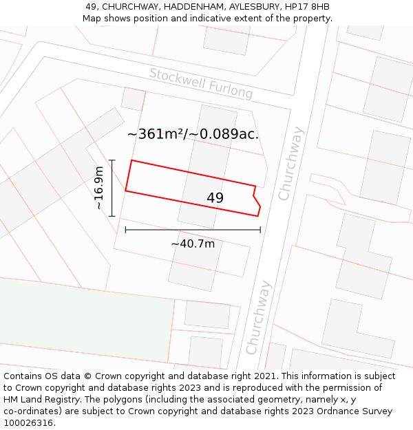 49, CHURCHWAY, HADDENHAM, AYLESBURY, HP17 8HB: Plot and title map