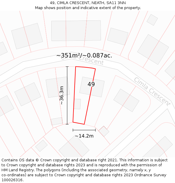 49, CIMLA CRESCENT, NEATH, SA11 3NN: Plot and title map