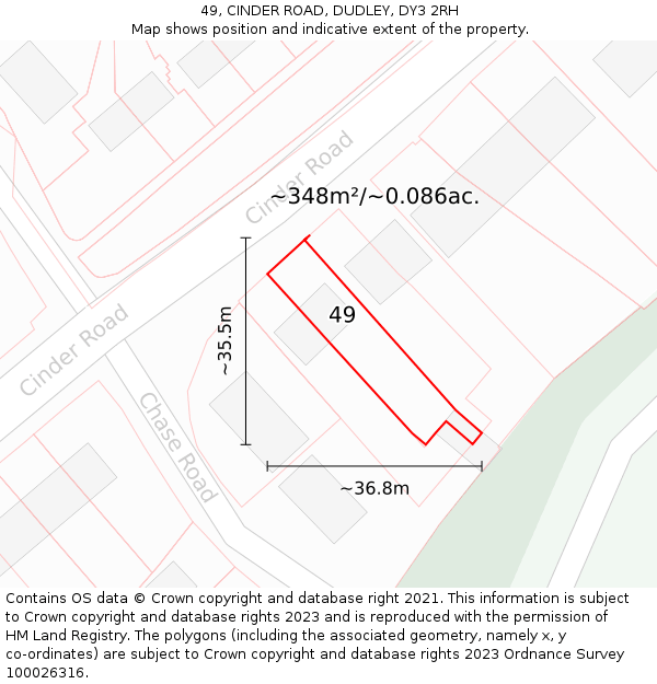 49, CINDER ROAD, DUDLEY, DY3 2RH: Plot and title map
