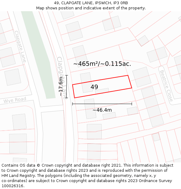 49, CLAPGATE LANE, IPSWICH, IP3 0RB: Plot and title map