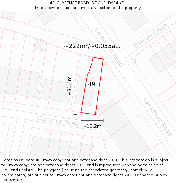 49, CLARENCE ROAD, SIDCUP, DA14 4DL: Plot and title map