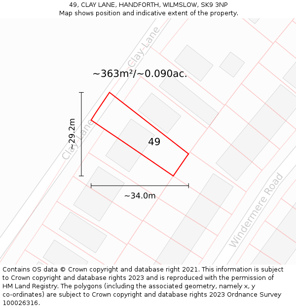 49, CLAY LANE, HANDFORTH, WILMSLOW, SK9 3NP: Plot and title map