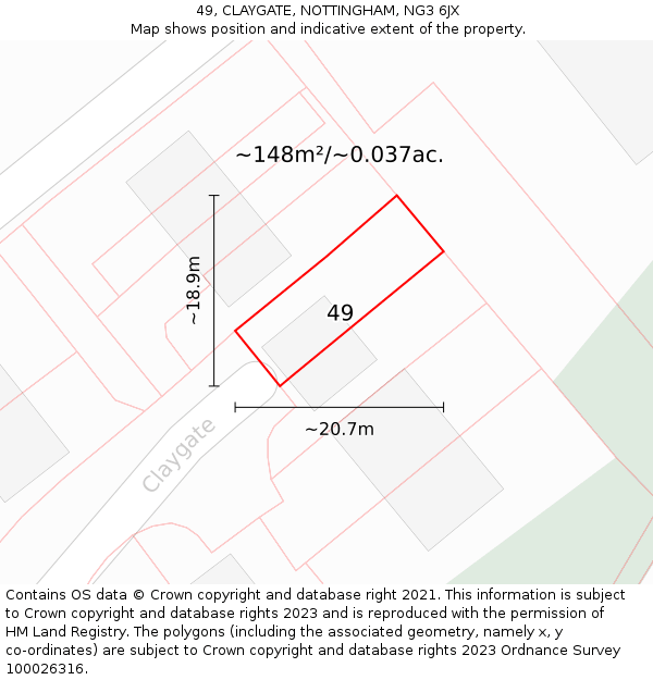 49, CLAYGATE, NOTTINGHAM, NG3 6JX: Plot and title map