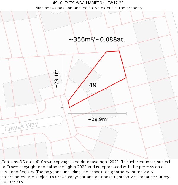 49, CLEVES WAY, HAMPTON, TW12 2PL: Plot and title map