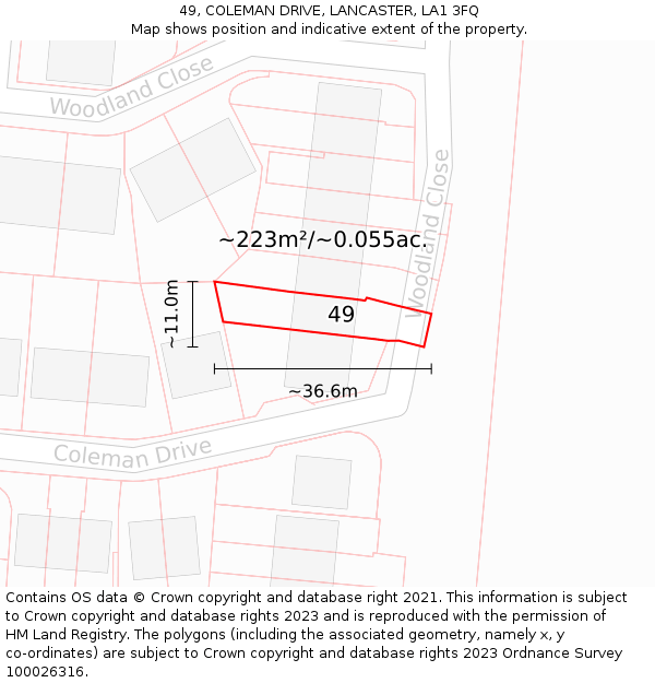 49, COLEMAN DRIVE, LANCASTER, LA1 3FQ: Plot and title map