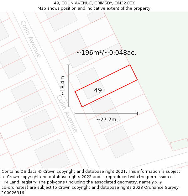 49, COLIN AVENUE, GRIMSBY, DN32 8EX: Plot and title map