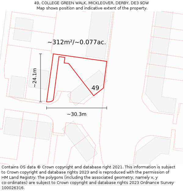 49, COLLEGE GREEN WALK, MICKLEOVER, DERBY, DE3 9DW: Plot and title map