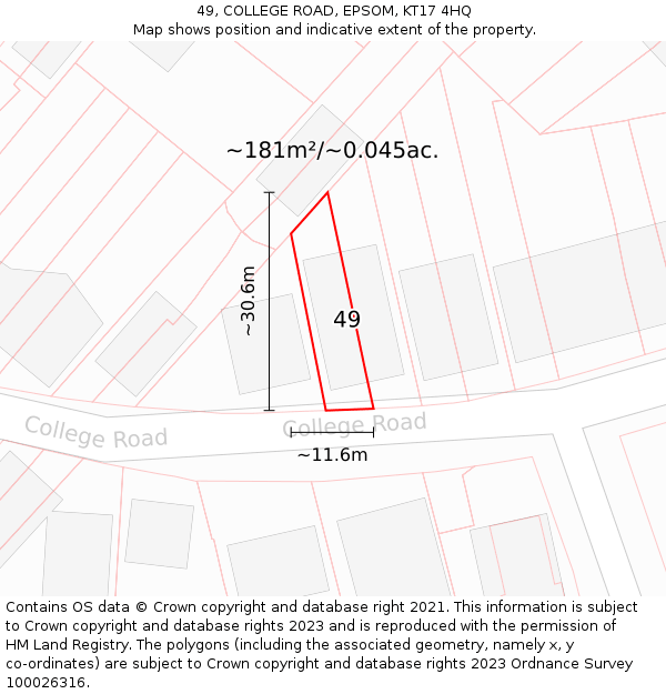 49, COLLEGE ROAD, EPSOM, KT17 4HQ: Plot and title map