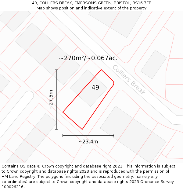 49, COLLIERS BREAK, EMERSONS GREEN, BRISTOL, BS16 7EB: Plot and title map