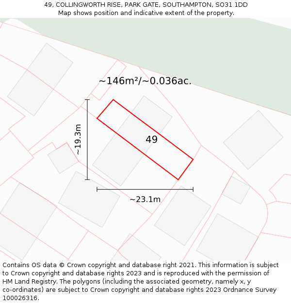 49, COLLINGWORTH RISE, PARK GATE, SOUTHAMPTON, SO31 1DD: Plot and title map
