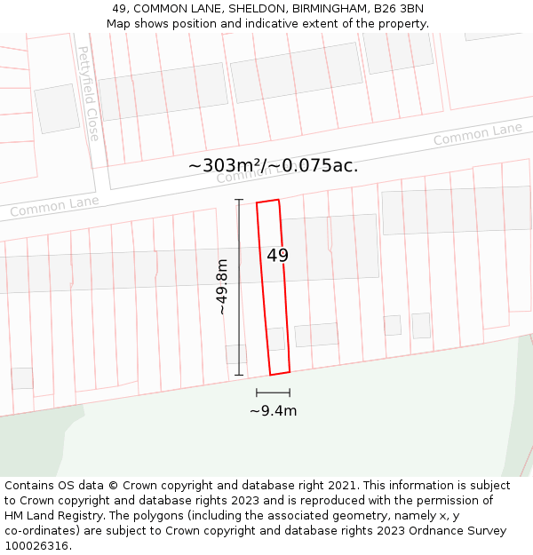 49, COMMON LANE, SHELDON, BIRMINGHAM, B26 3BN: Plot and title map