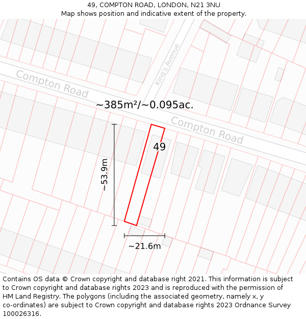 49, COMPTON ROAD, LONDON, N21 3NU: Plot and title map