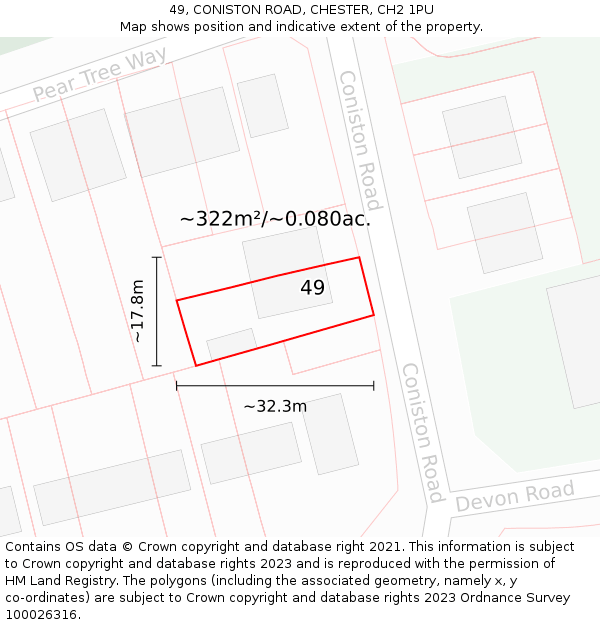 49, CONISTON ROAD, CHESTER, CH2 1PU: Plot and title map