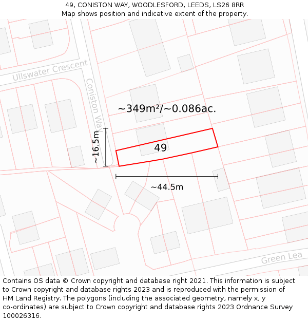 49, CONISTON WAY, WOODLESFORD, LEEDS, LS26 8RR: Plot and title map