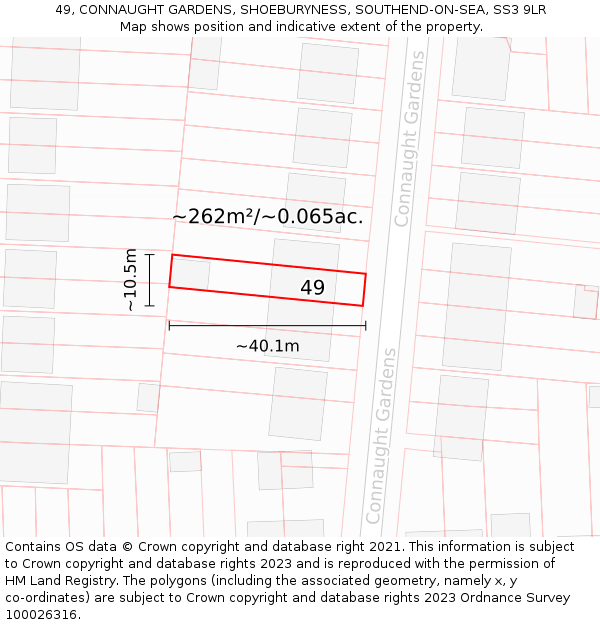 49, CONNAUGHT GARDENS, SHOEBURYNESS, SOUTHEND-ON-SEA, SS3 9LR: Plot and title map