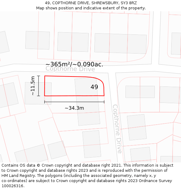 49, COPTHORNE DRIVE, SHREWSBURY, SY3 8RZ: Plot and title map
