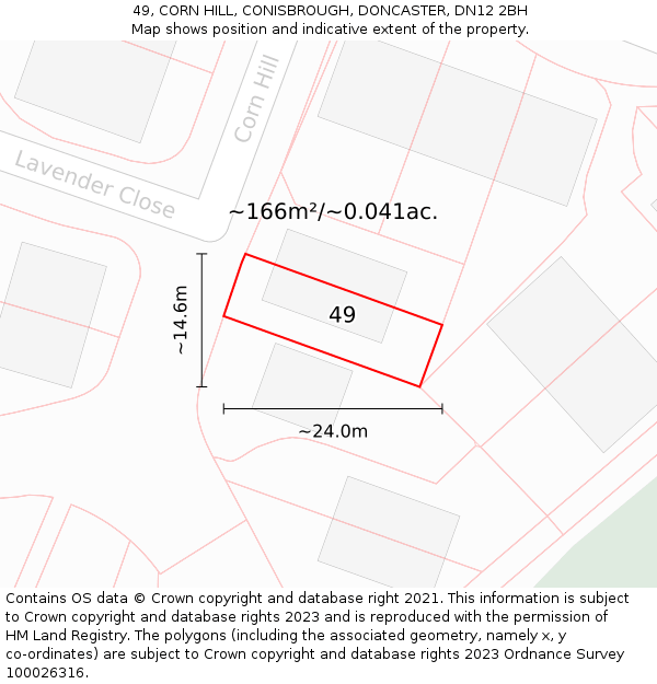 49, CORN HILL, CONISBROUGH, DONCASTER, DN12 2BH: Plot and title map