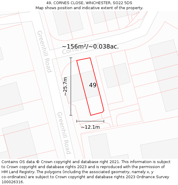 49, CORNES CLOSE, WINCHESTER, SO22 5DS: Plot and title map