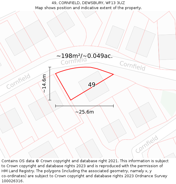 49, CORNFIELD, DEWSBURY, WF13 3UZ: Plot and title map