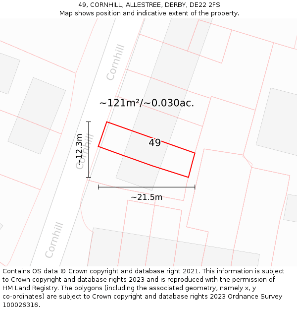 49, CORNHILL, ALLESTREE, DERBY, DE22 2FS: Plot and title map