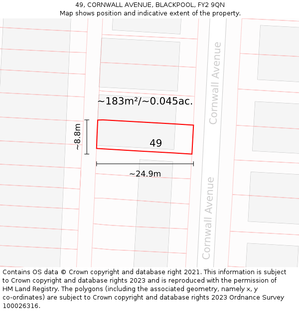 49, CORNWALL AVENUE, BLACKPOOL, FY2 9QN: Plot and title map