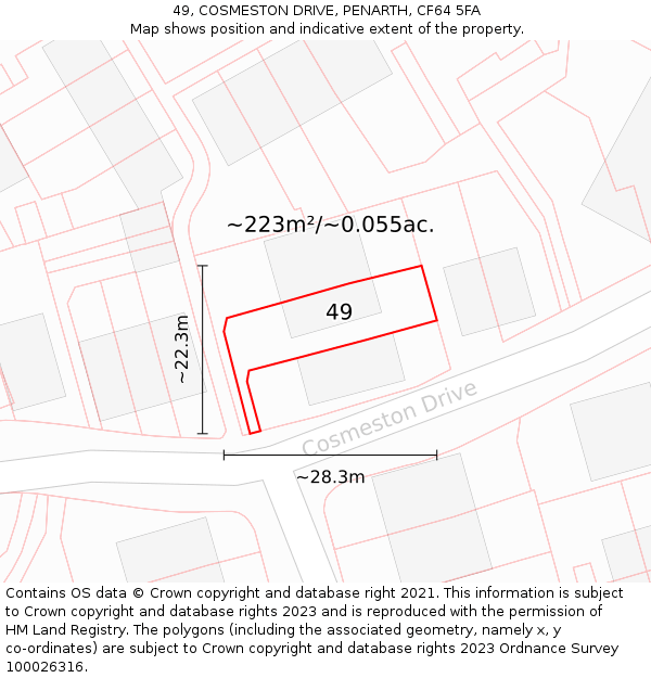 49, COSMESTON DRIVE, PENARTH, CF64 5FA: Plot and title map