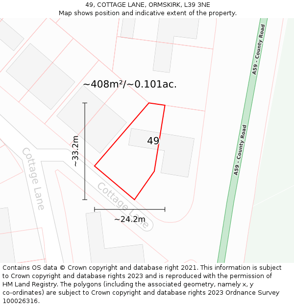 49, COTTAGE LANE, ORMSKIRK, L39 3NE: Plot and title map