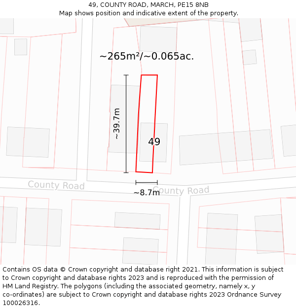 49, COUNTY ROAD, MARCH, PE15 8NB: Plot and title map