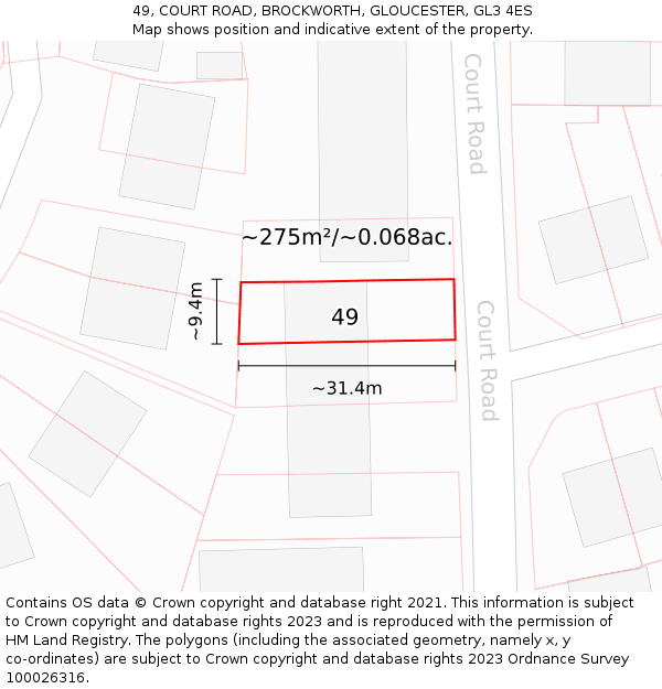 49, COURT ROAD, BROCKWORTH, GLOUCESTER, GL3 4ES: Plot and title map