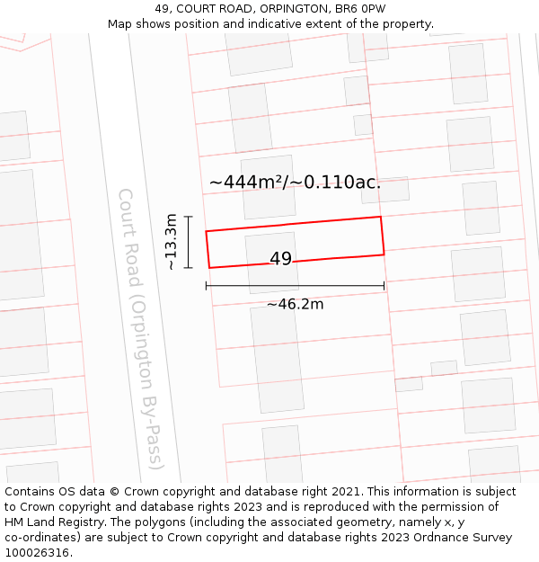 49, COURT ROAD, ORPINGTON, BR6 0PW: Plot and title map