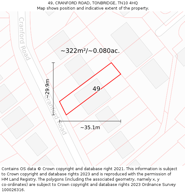 49, CRANFORD ROAD, TONBRIDGE, TN10 4HQ: Plot and title map